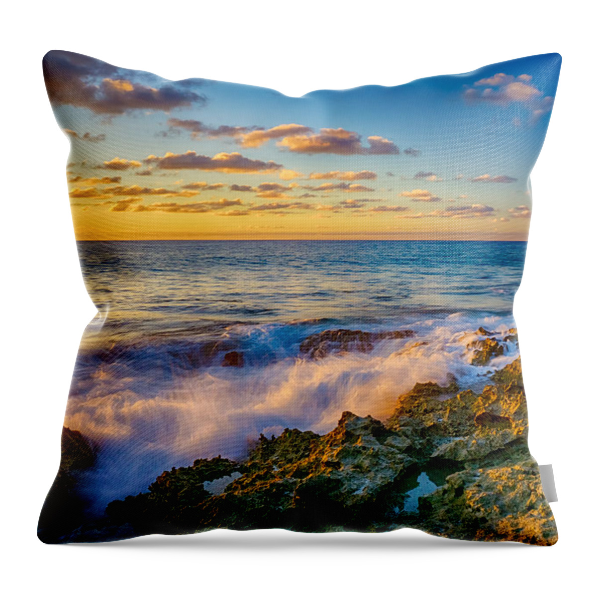 Pristine Throw Pillow featuring the photograph A Splashy Sunset by Amanda Jones