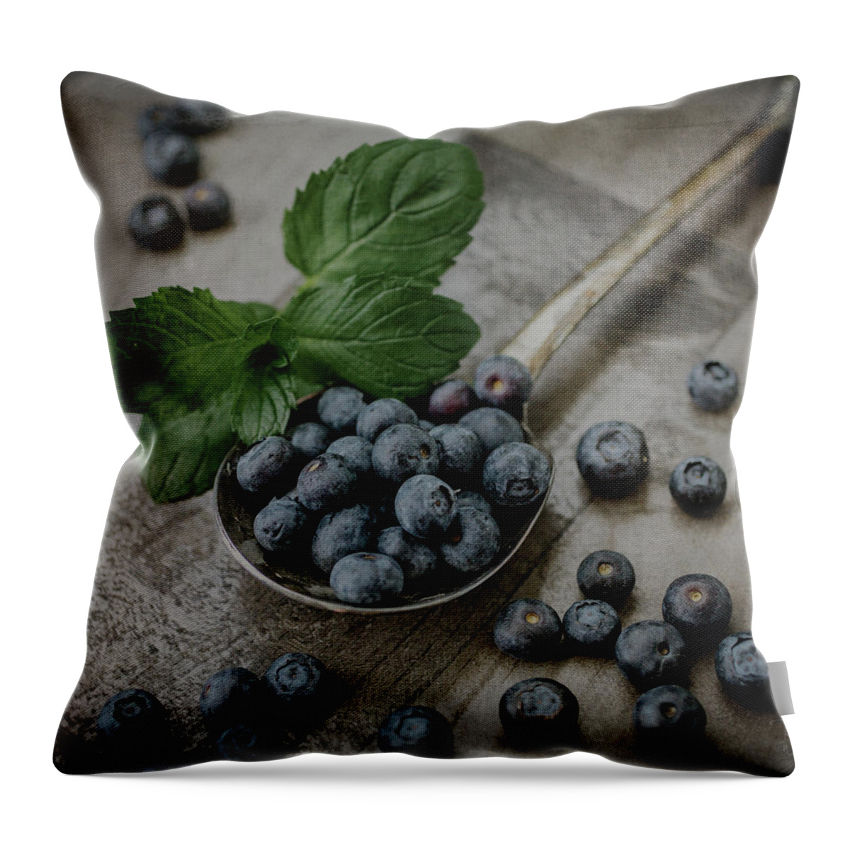 Fruit Throw Pillow featuring the photograph A Spoonful of Blueberries by Teresa Wilson