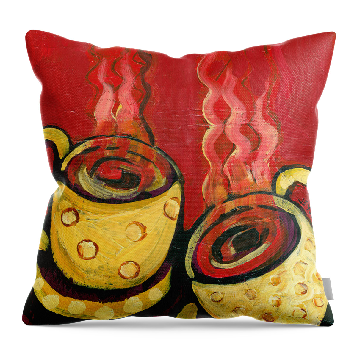 Coffee Throw Pillow featuring the painting A Steaming Romance by Jennifer Lommers
