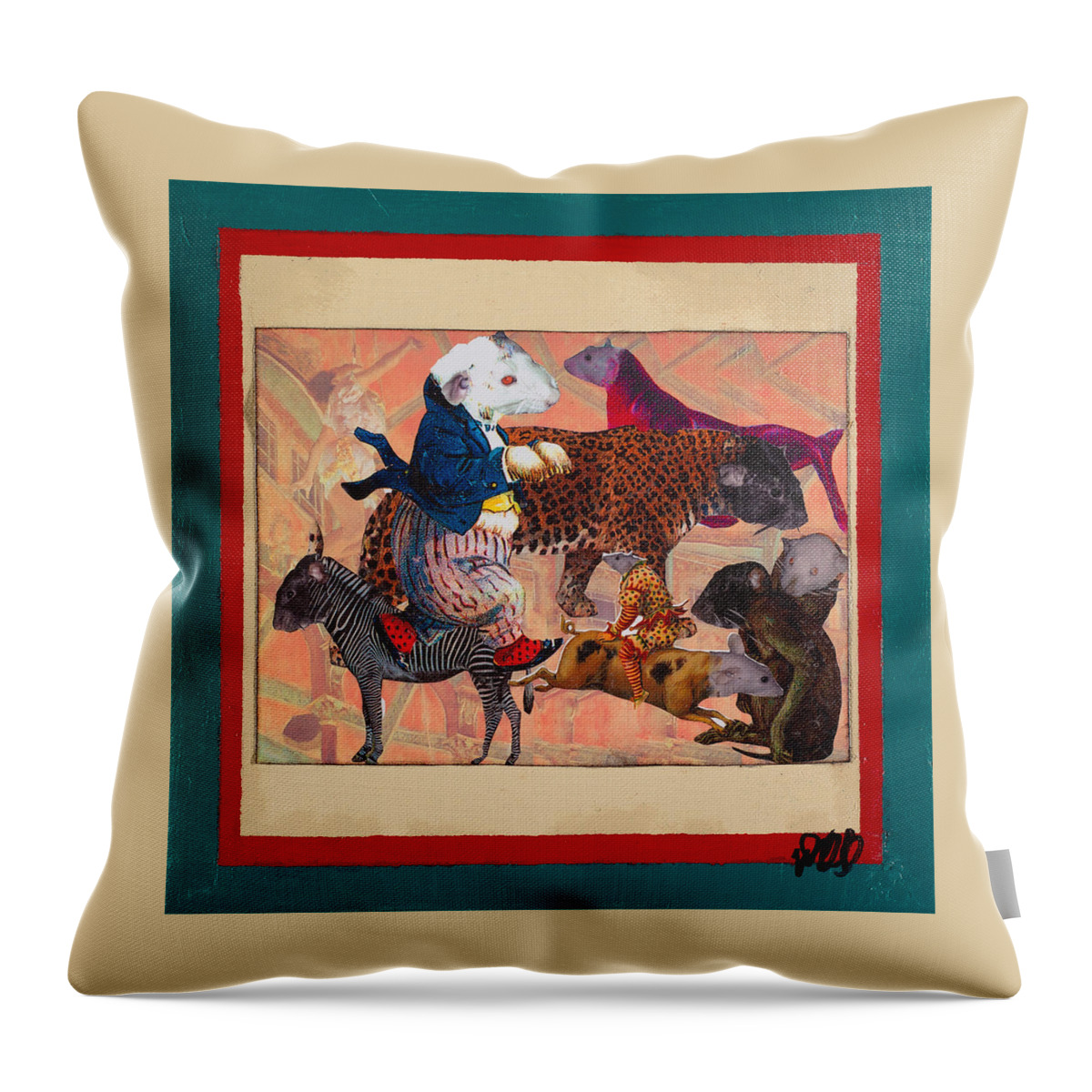 Circus Throw Pillow featuring the mixed media A Strange and Wonderful People by Dawn Boswell Burke