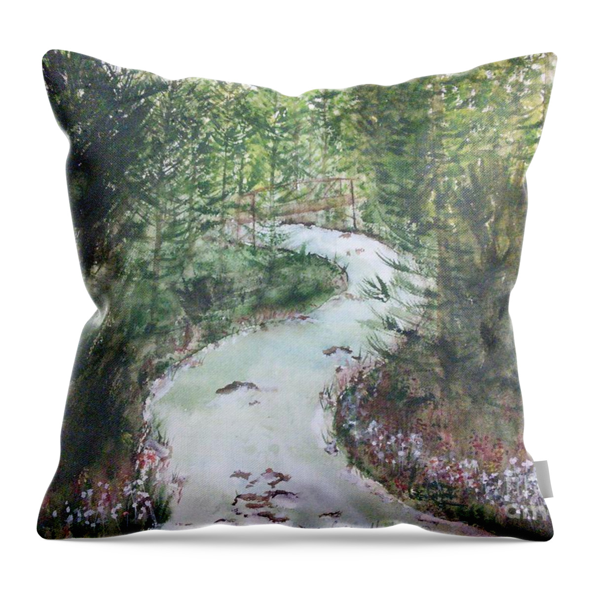 Lovely Throw Pillow featuring the painting A Stream Runs Through It by Susan Nielsen