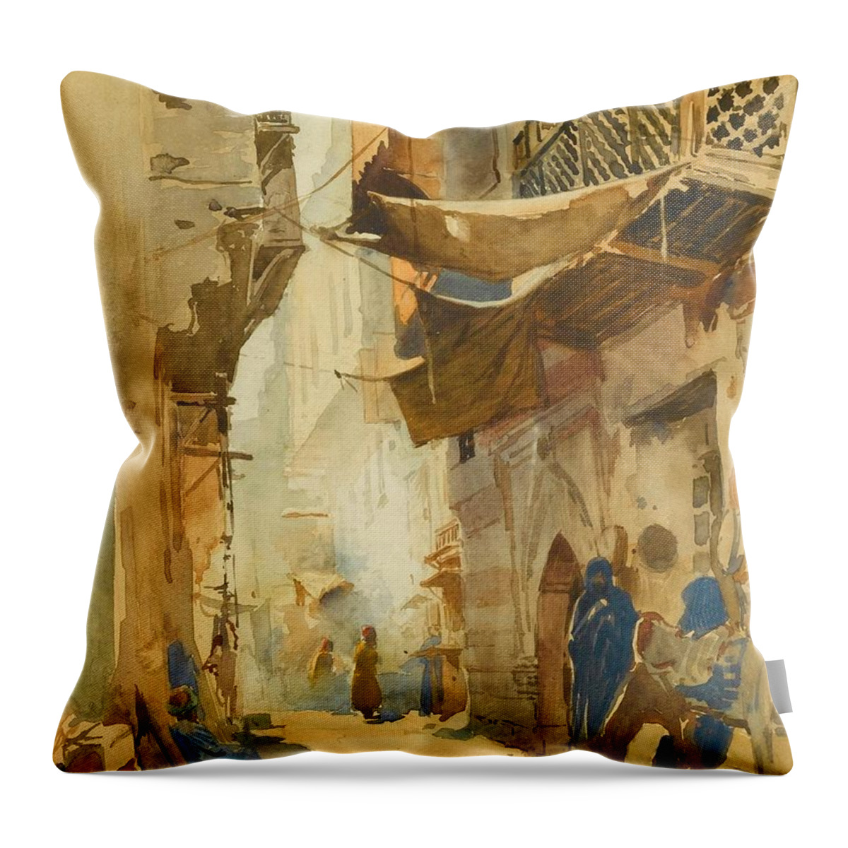 Konstantin Egorovich Makovsky (moscow 1839 - St. Petersburg 1915) Throw Pillow featuring the painting A Study for A Street Scene in Cairo by MotionAge Designs