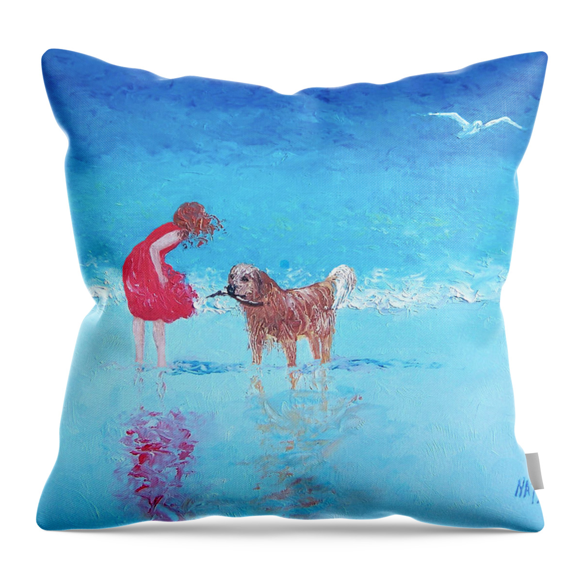Beach Throw Pillow featuring the painting A Summer Breeze by Jan Matson
