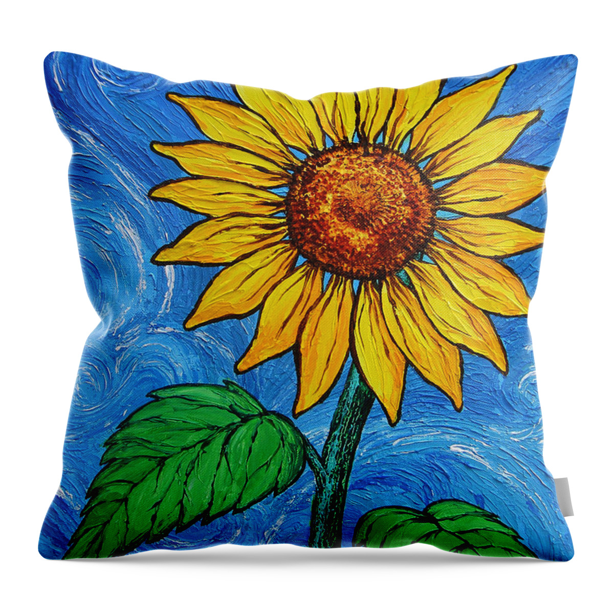 Sunflowers Throw Pillow featuring the painting A Sunflower by Juan Alcantara