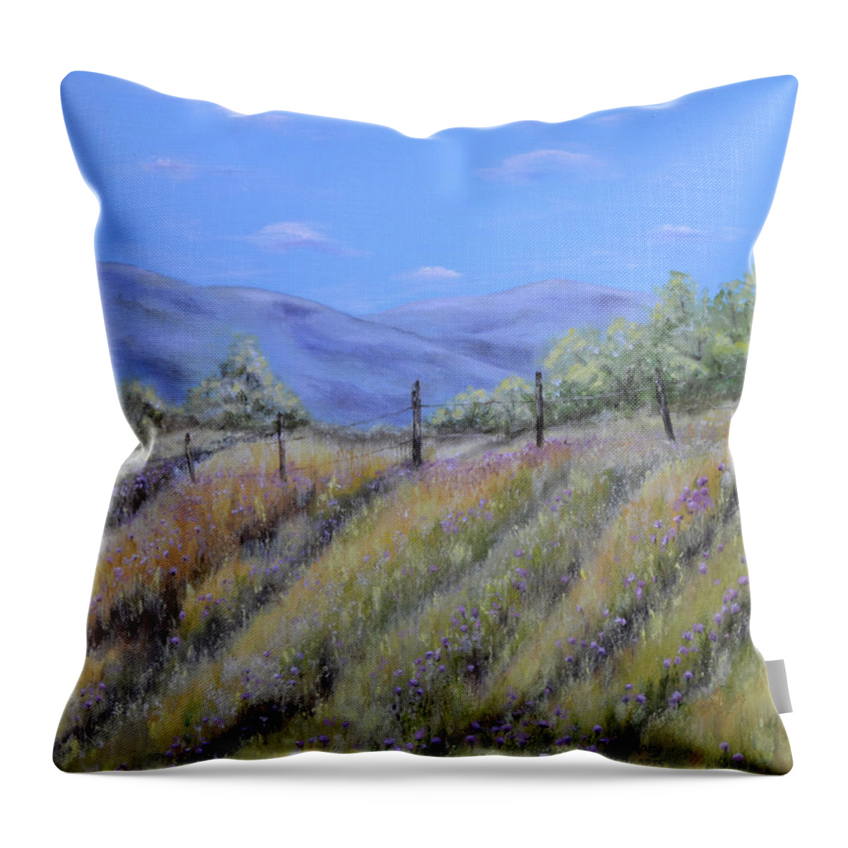Landscape Throw Pillow featuring the painting A Touch of Pink by Mary Rogers
