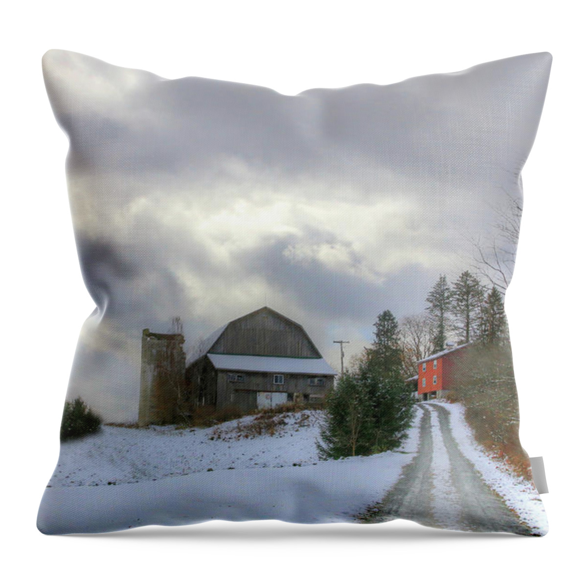 Barn Throw Pillow featuring the photograph A Touch of Snow by Sharon Batdorf