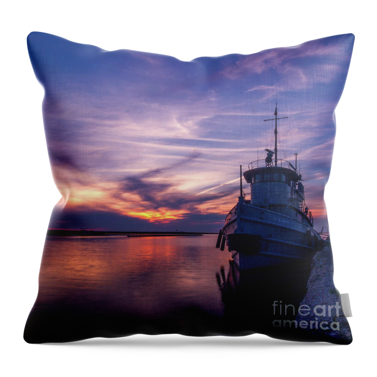Water Throw Pillow featuring the photograph A Tugboat Sunset by Rod Best
