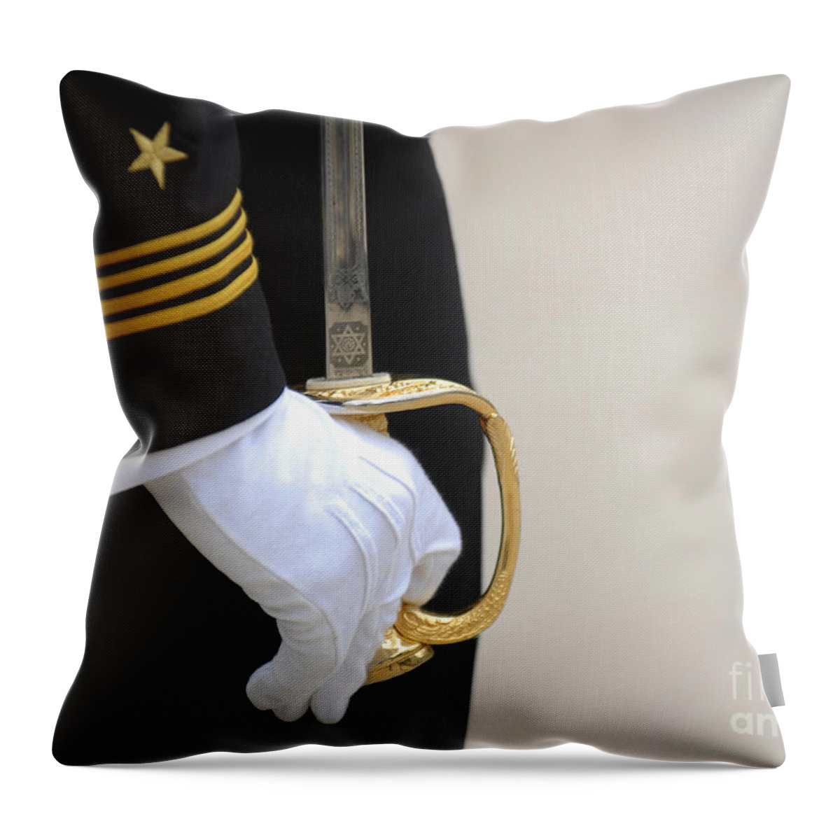 Naval Academy Throw Pillow featuring the photograph A U.s. Naval Academy Midshipman Stands by Stocktrek Images