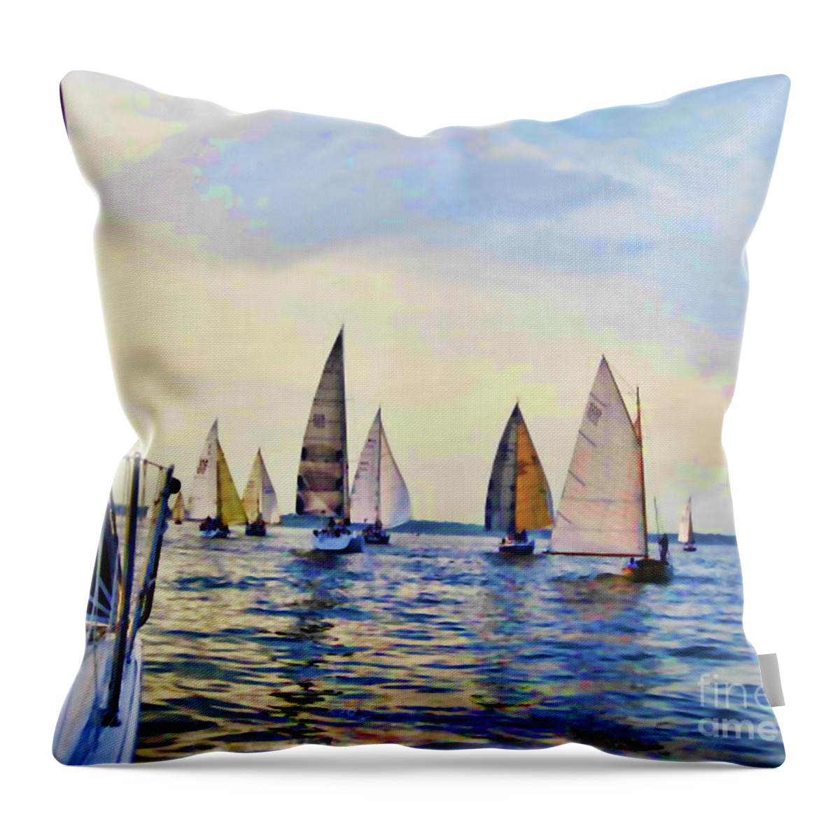 Sailboats Throw Pillow featuring the digital art A View from the Rail by Xine Segalas