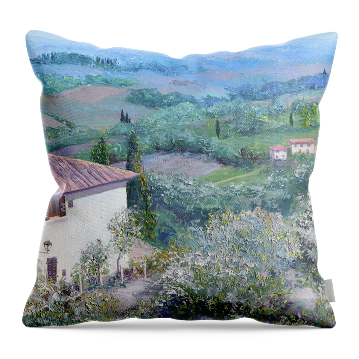 Tuscany Throw Pillow featuring the painting A Villa in Tuscany by Jan Matson