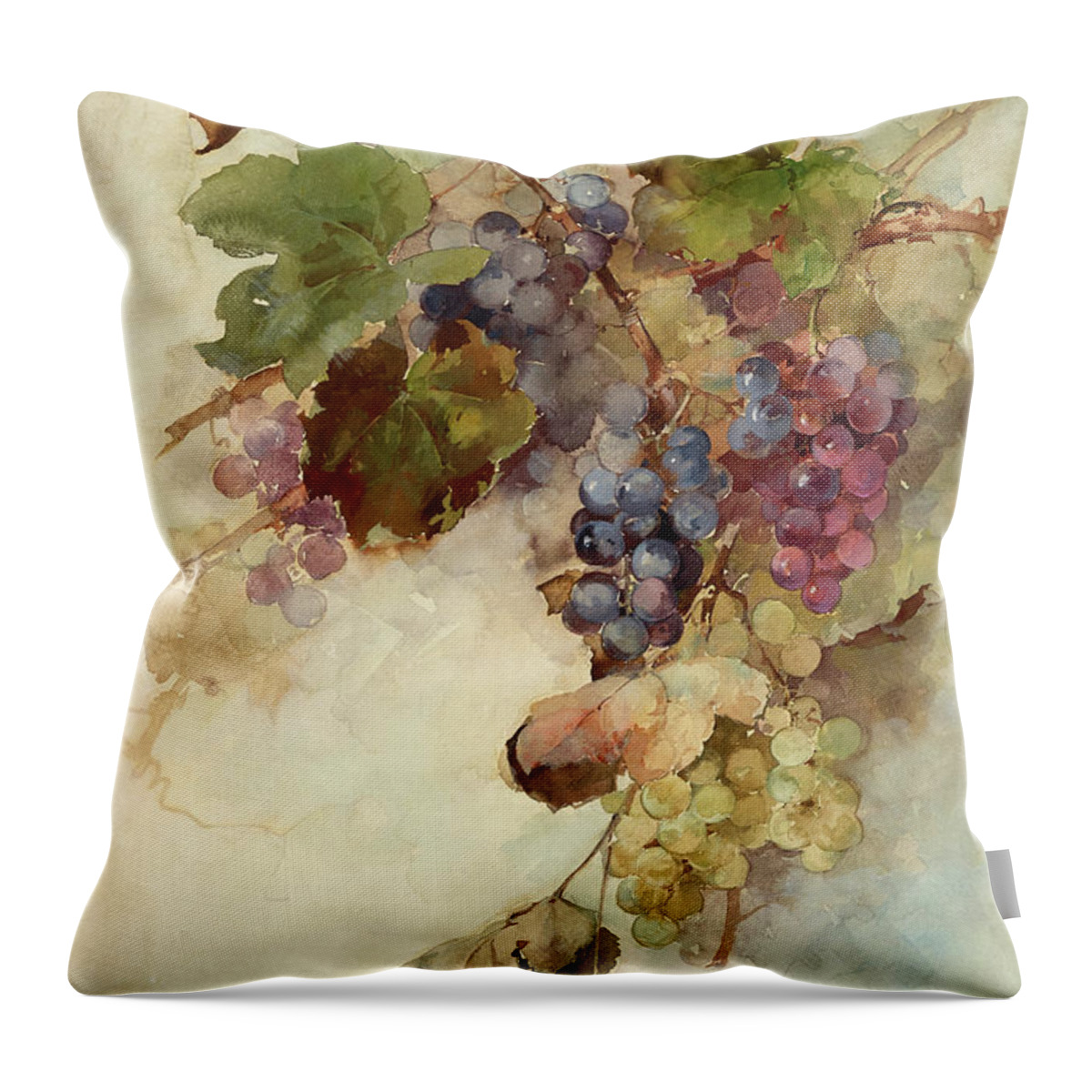 A Vine Of Grapes Throw Pillow featuring the painting A vine of grapes by Franz Arthur Bischoff