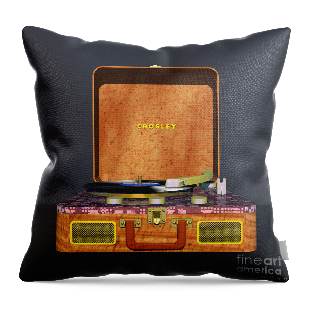 Playing Devices Throw Pillow featuring the digital art The Crosley Traveler - A Vintage Portable Turntable by Walter Neal