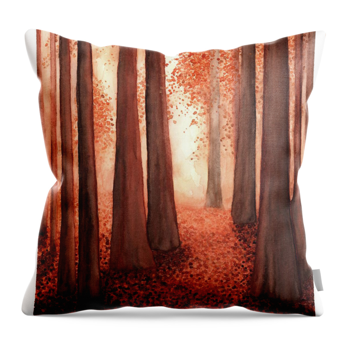 Redwoods Throw Pillow featuring the painting A Walk in the Redwoods by Hilda Wagner