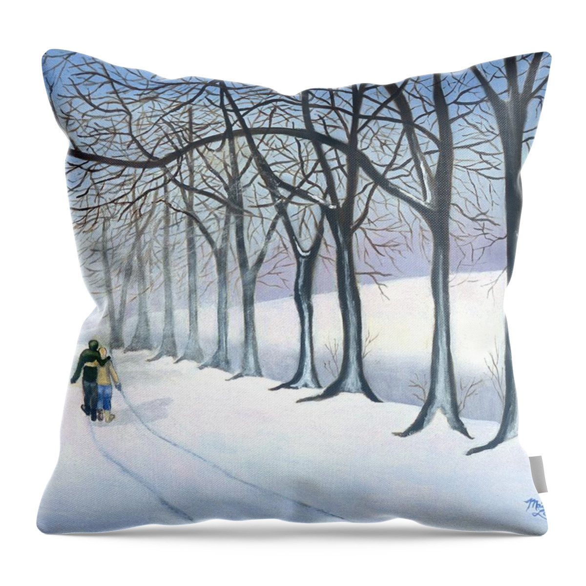 Winter Throw Pillow featuring the painting A Walk In The Snow by Madeline Lovallo