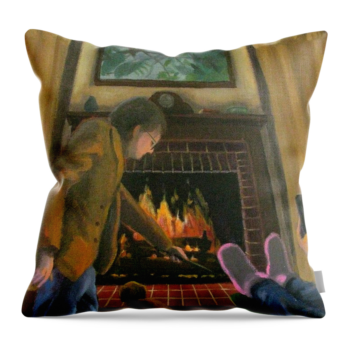 Fireplace Throw Pillow featuring the painting A Warm Fire by Don Morgan