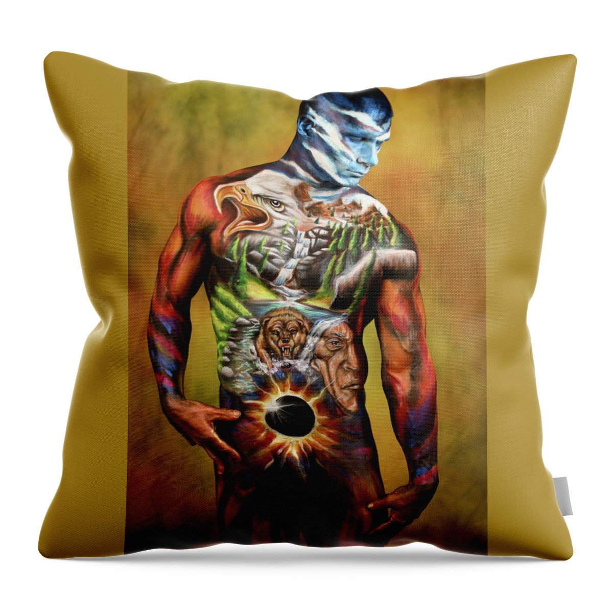 Bodypaint Throw Pillow featuring the photograph A Warriors Cause by Angela Rene Roberts and Cully Firmin
