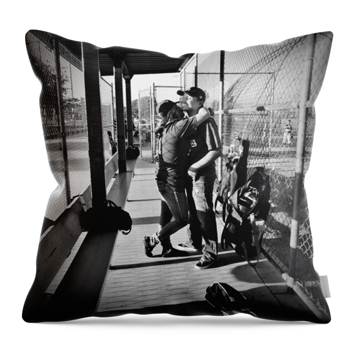 Street Photography Throw Pillow featuring the photograph A Whisper And A Laugh by Leah McPhail