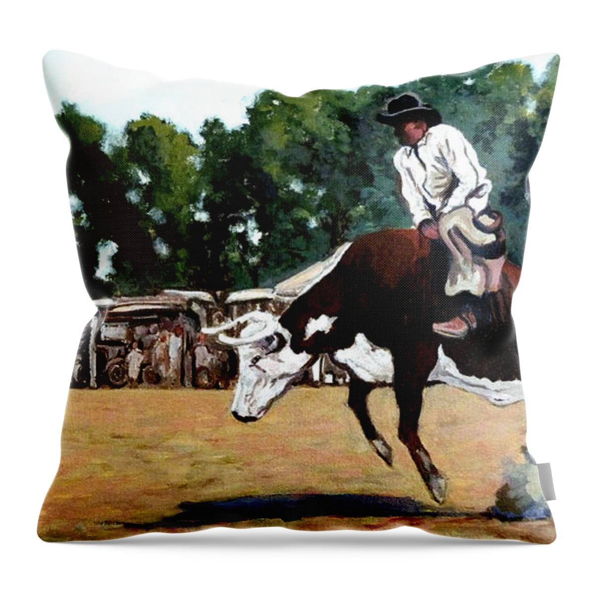 Bull Throw Pillow featuring the painting A Whole Lot of Bull by Tom Roderick