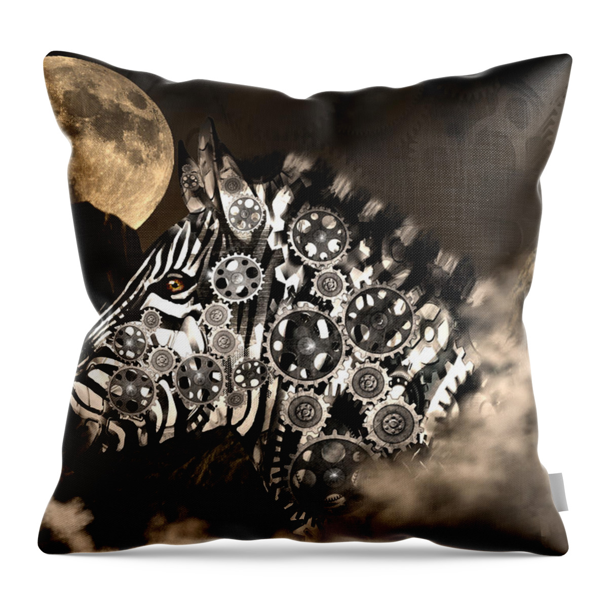 Digital Art Throw Pillow featuring the digital art A Wild Steampunk Zebra by Artful Oasis