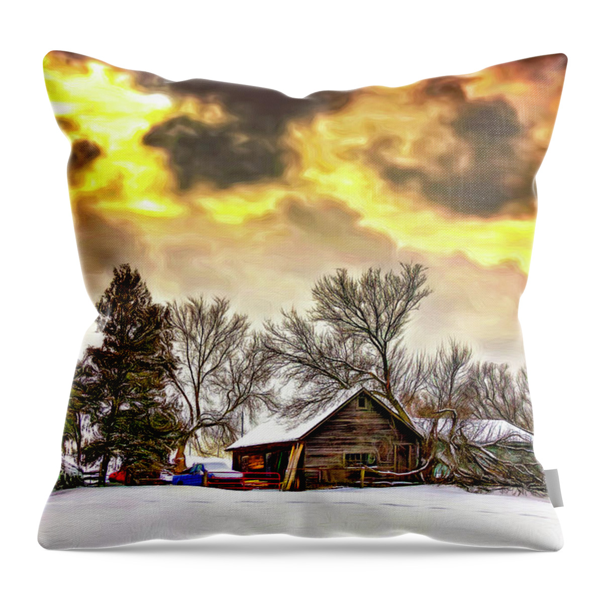 Winter Throw Pillow featuring the photograph A Winter Sky - Paint 2 by Steve Harrington
