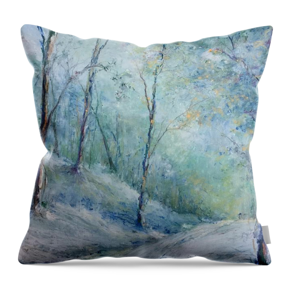 Oil Pastel Throw Pillow featuring the painting A Winter's Walk by Robin Miller-Bookhout