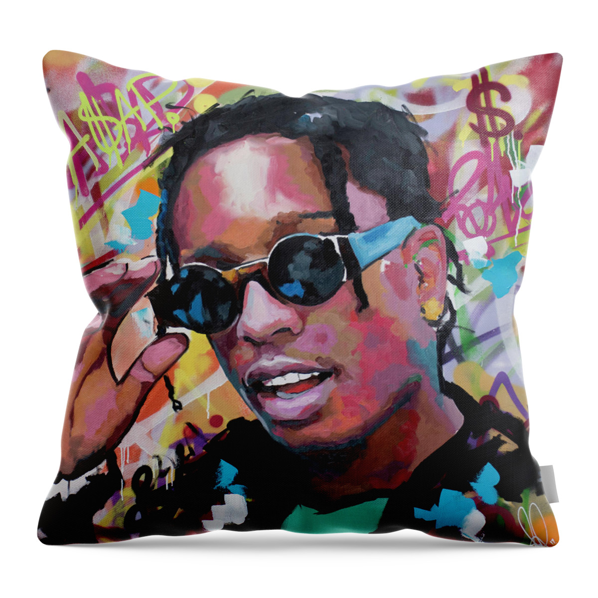 Asap Rocky Throw Pillow featuring the painting A$AP Rocky by Richard Day