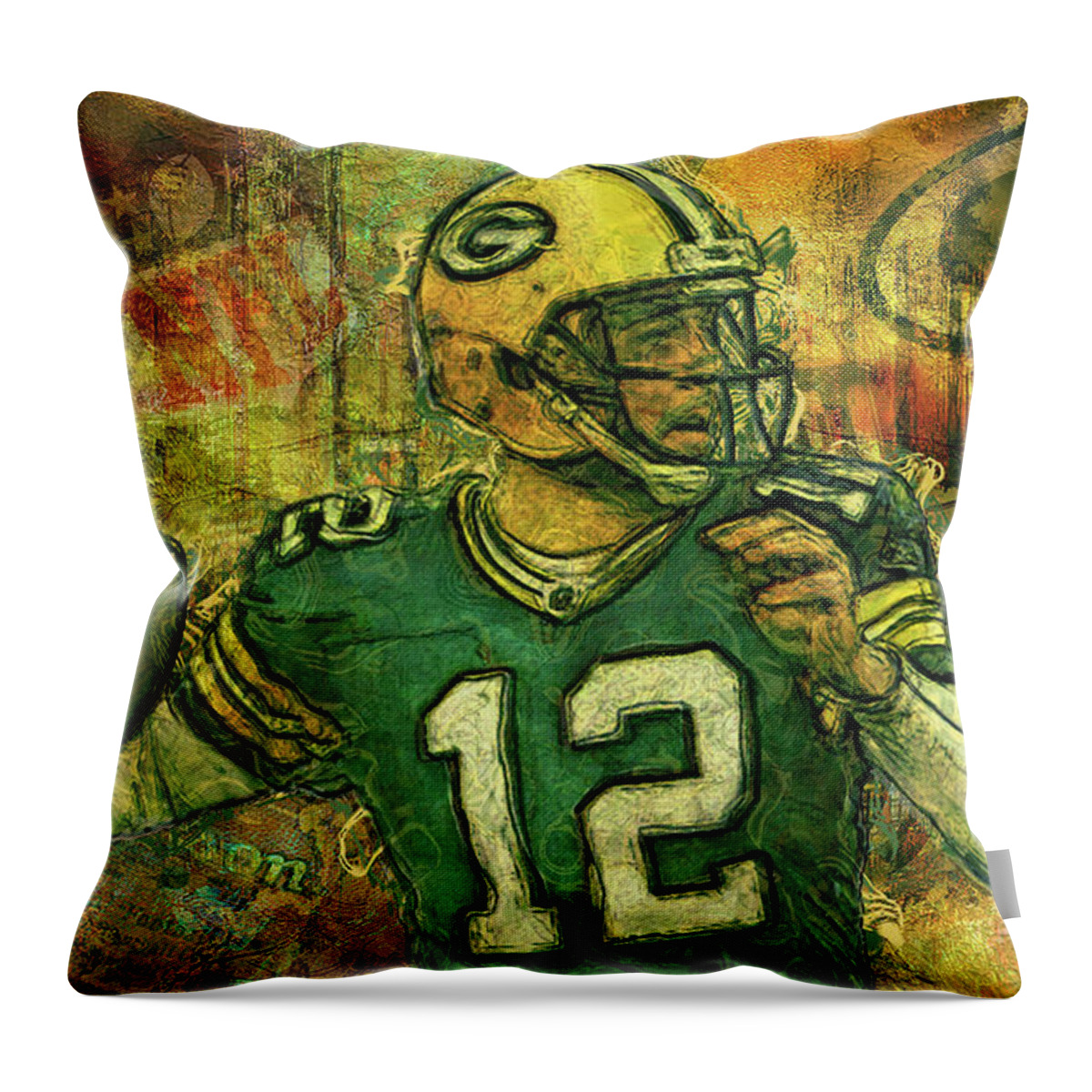 Aaron Rodgers Throw Pillow featuring the painting Aaron Rodgers 2 Green Bay Packers by Jack Zulli
