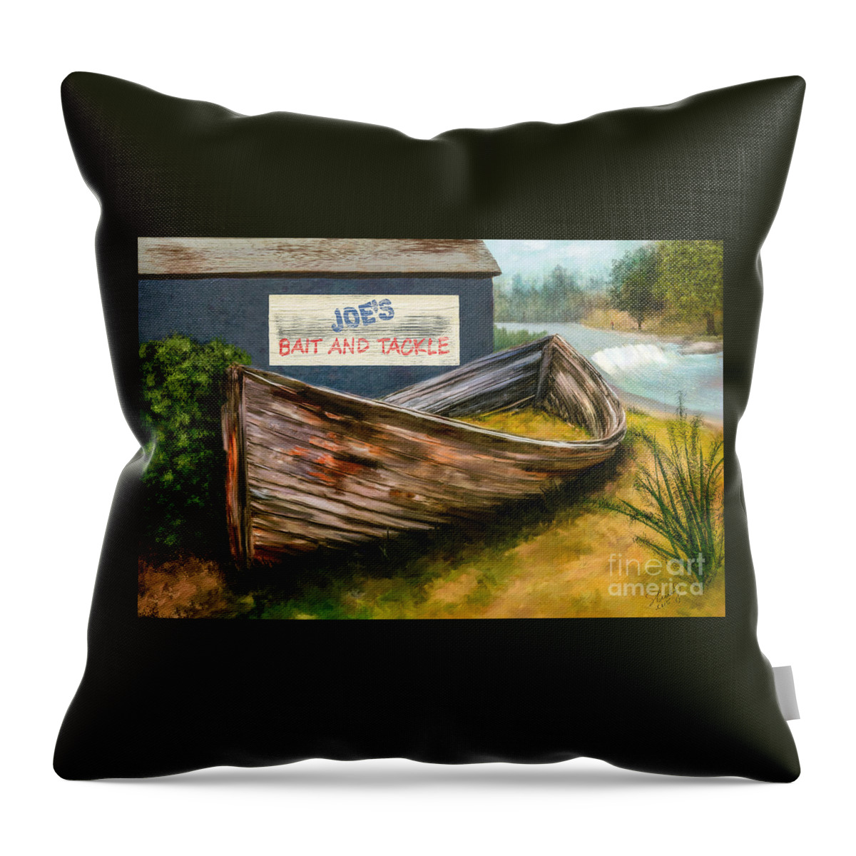 Abandoned Throw Pillow featuring the painting Painting of Abandoned and Rotted out Boat  by Sherry Curry