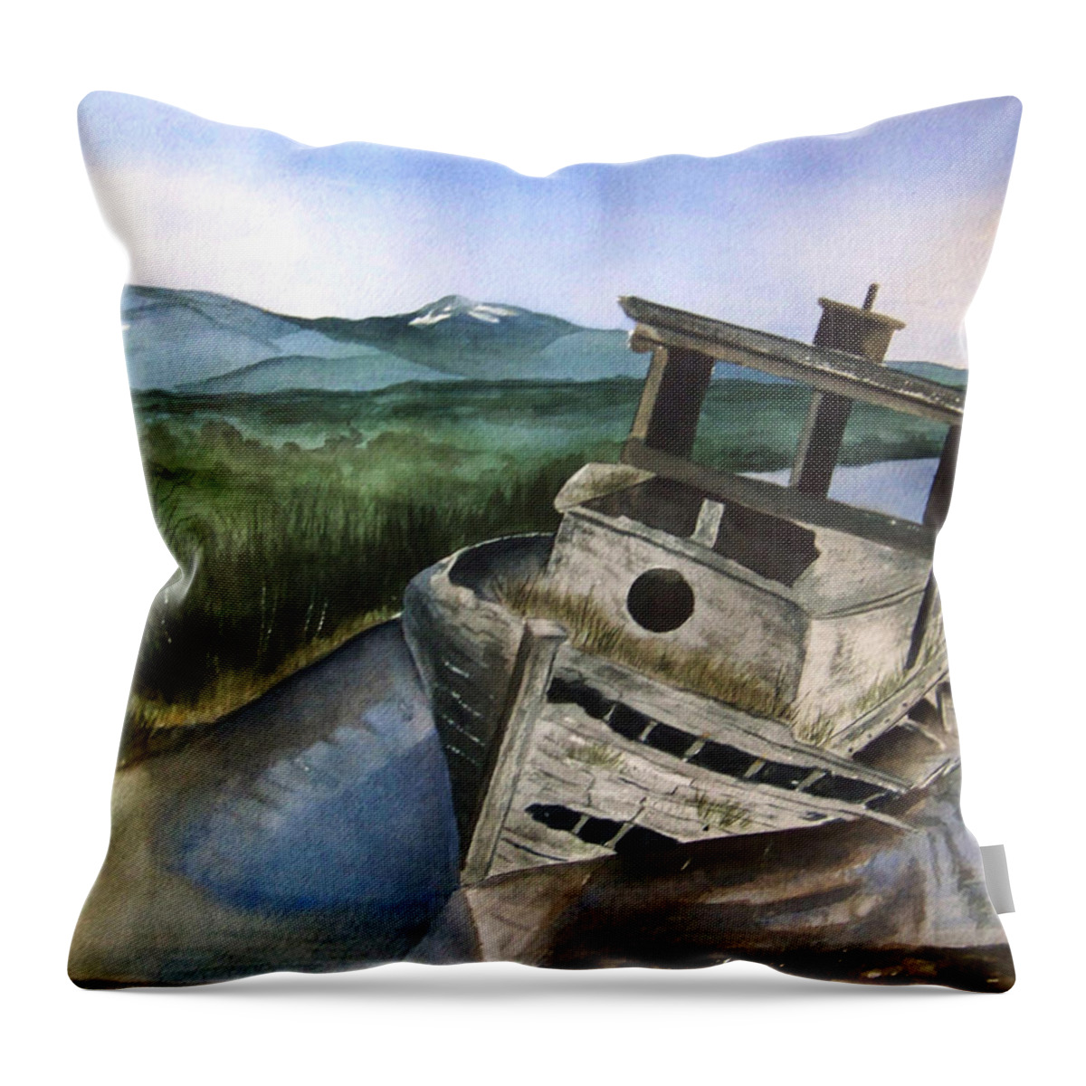 Watercolor Throw Pillow featuring the painting Abandoned by Brenda Owen