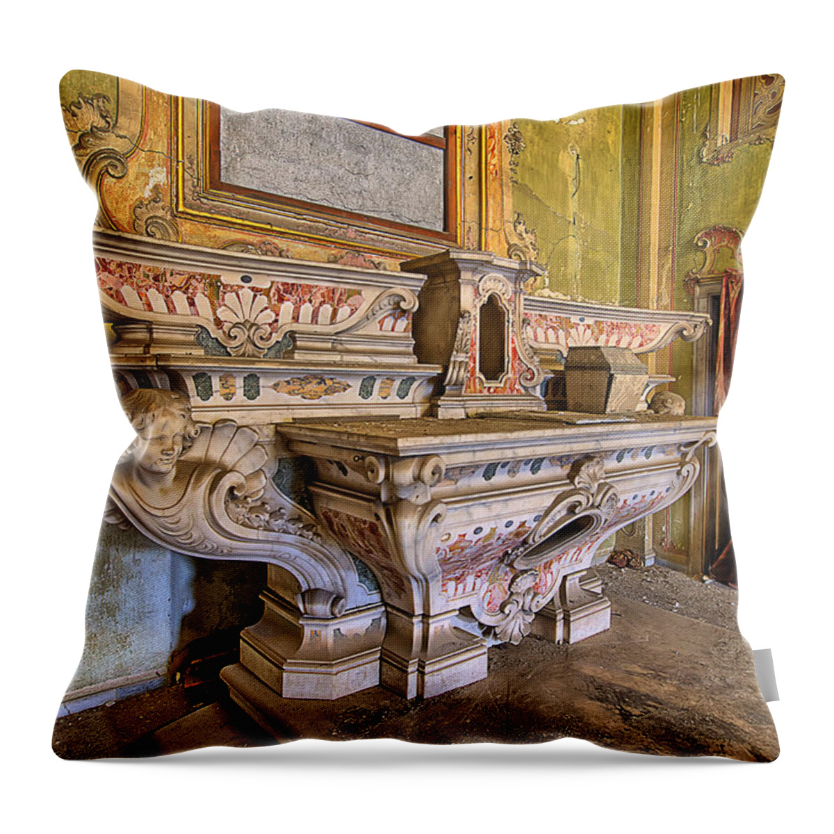 Cappella Throw Pillow featuring the photograph Abandoned Chapel Of An Important Liguria Family IIi - Cappella Abbandonata Di Famiglia Ligure 3 by Enrico Pelos