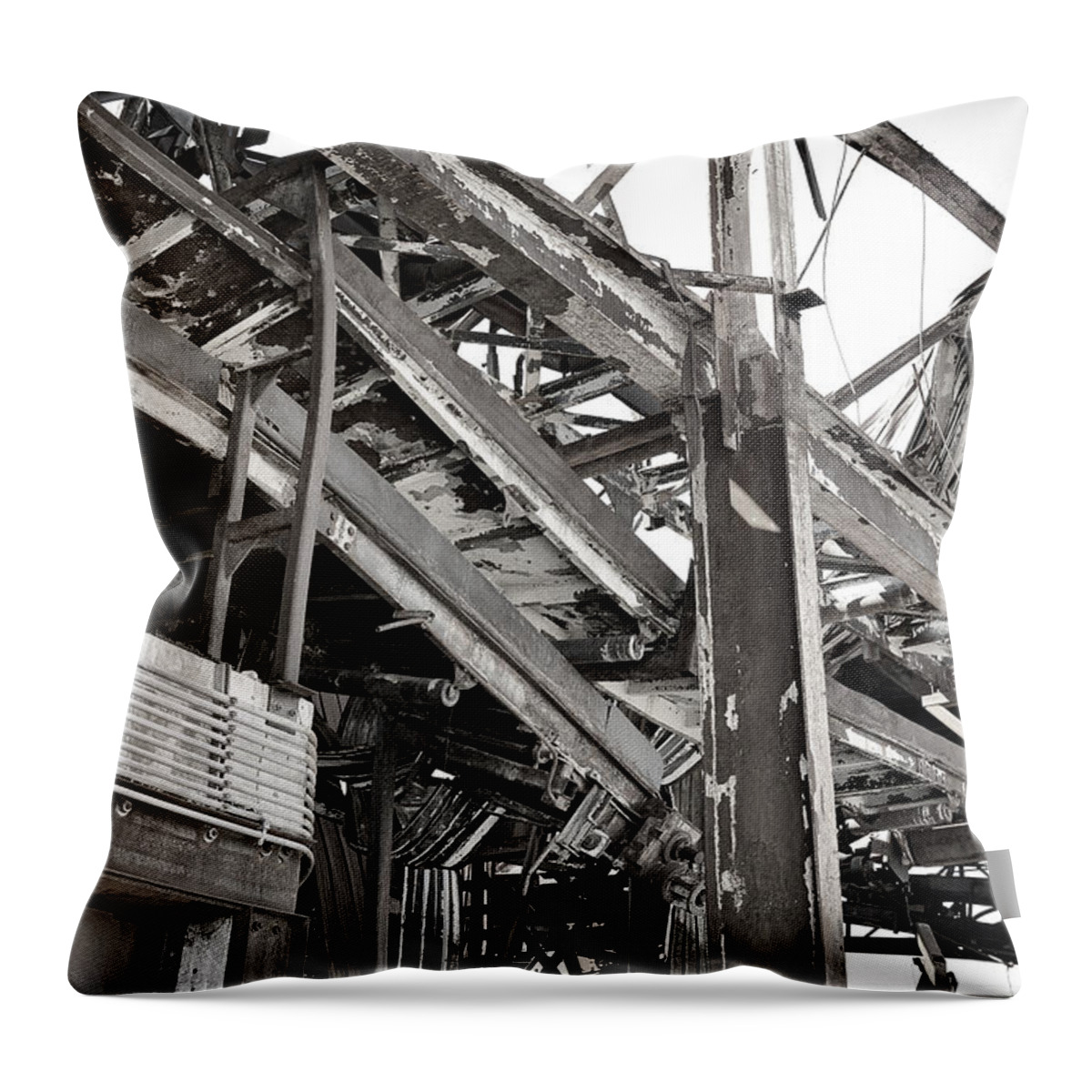 Black White Monochrome Abandoned Factory Abandon Decrepit Burn Burned Damage Damaged Throw Pillow featuring the photograph Abandoned Factory No 22 1769 by Ken DePue