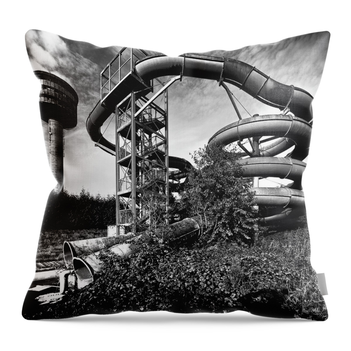Belgium Throw Pillow featuring the photograph abandoned swimming pool - lost places BW by Dirk Ercken