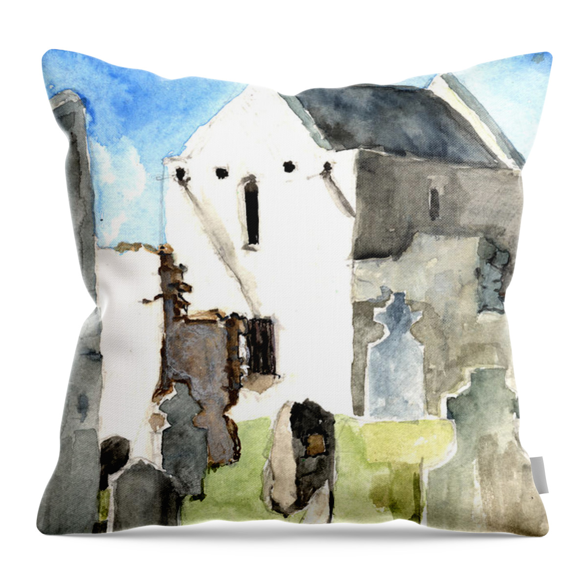  Throw Pillow featuring the painting Abbey Watercolor by Kathleen Barnes