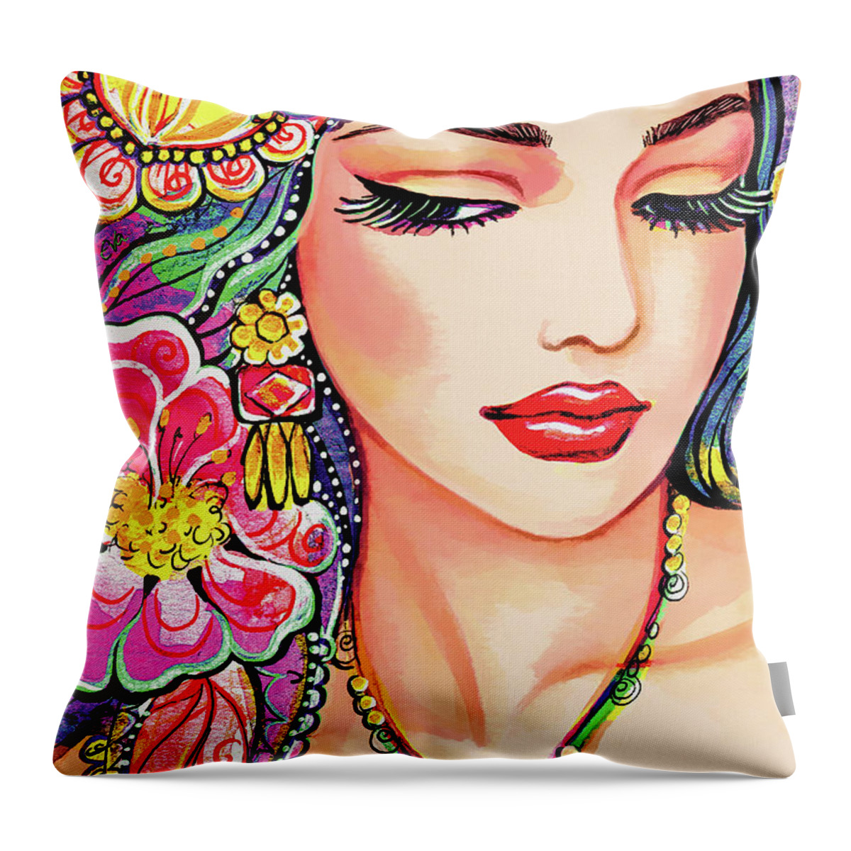 Beautiful Eastern Woman Throw Pillow featuring the painting Abhilasha by Eva Campbell