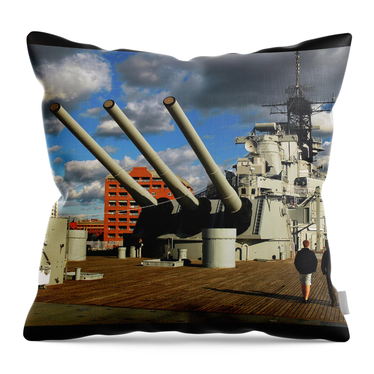Norfolk Throw Pillow featuring the photograph Aboard the USS Wisconsin by James Kirkikis
