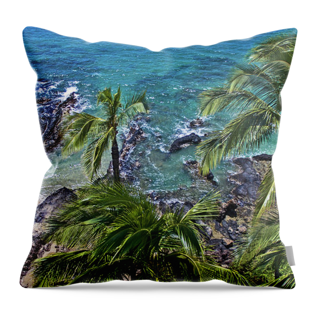 Aerial Palmtrees Ocean Seascape Throw Pillow featuring the photograph Above It All by James Roemmling