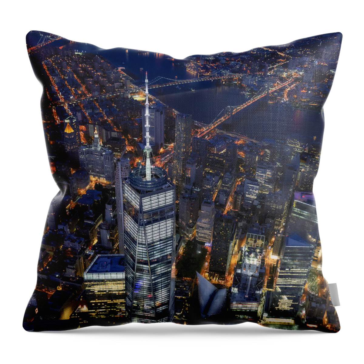 World Trade Center Throw Pillow featuring the photograph Above The Freedom Tower WTC by Susan Candelario