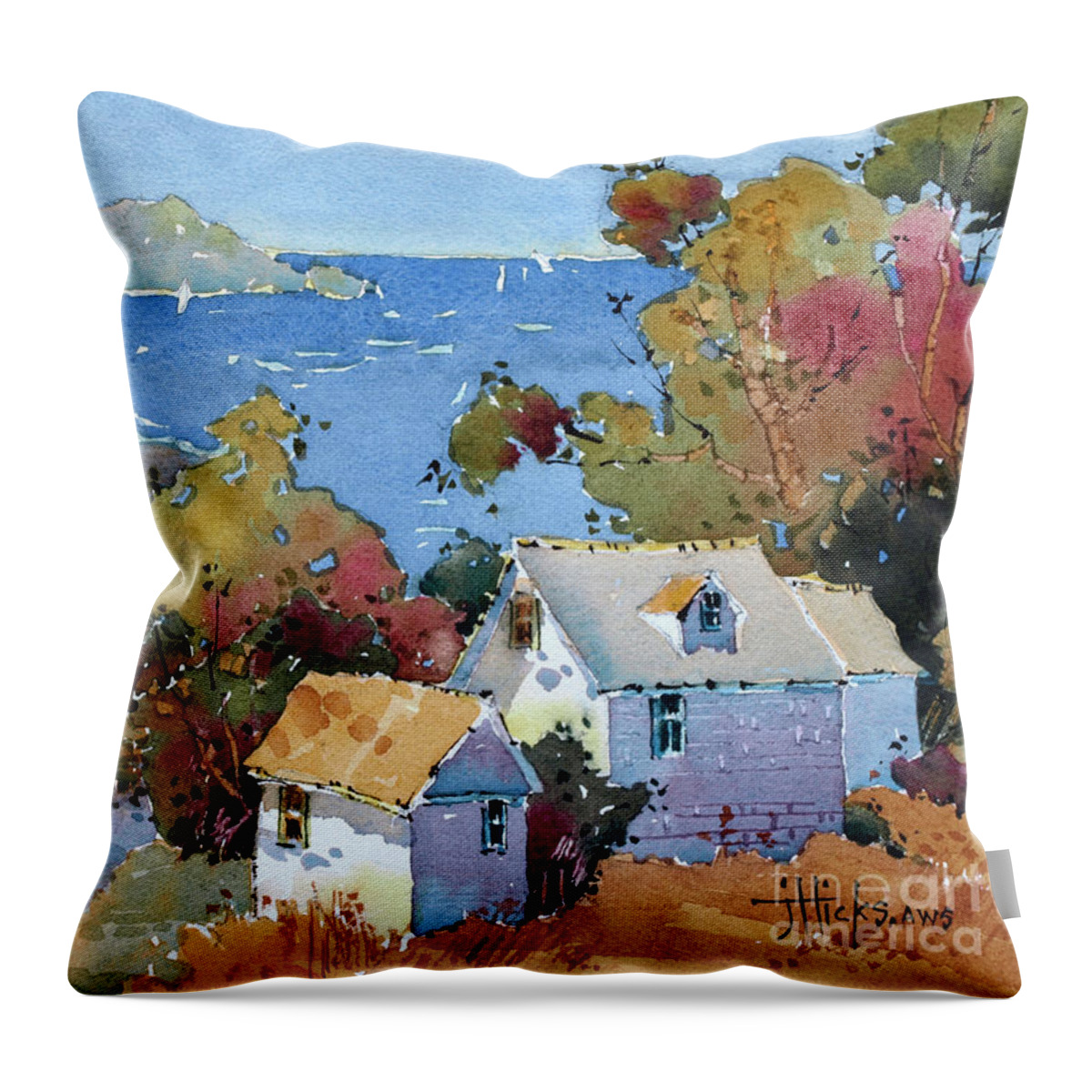 Blue Throw Pillow featuring the painting Above the Pacific by Joyce Hicks