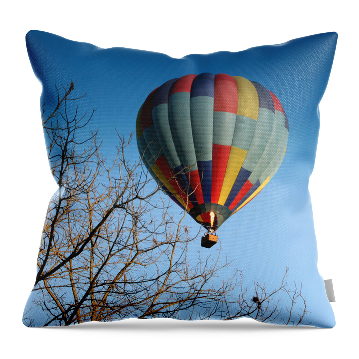 Hot Air Balloon Throw Pillow featuring the photograph Above the Tree Tops by George Jones
