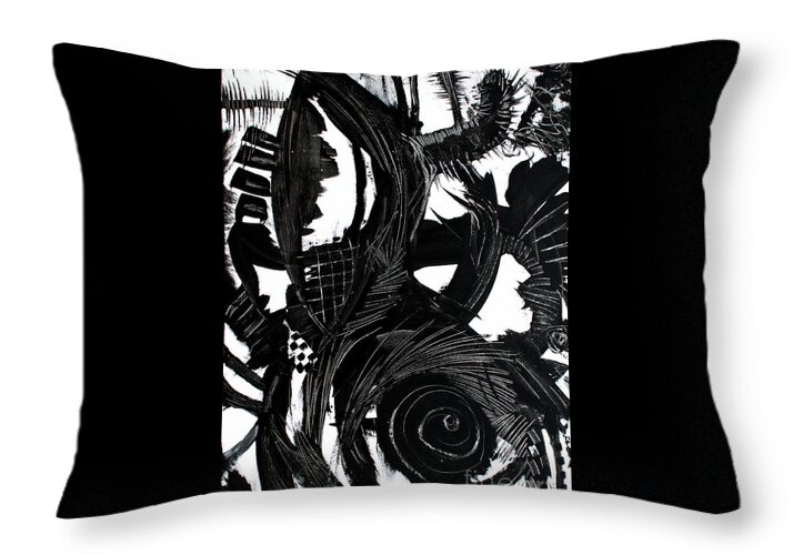 Original Painting .my Favorite Dynamic Black And White Abstract So Far .dramatic Lively Textural Throw Pillow featuring the painting Abruptly Interrupted by Priscilla Batzell Expressionist Art Studio Gallery