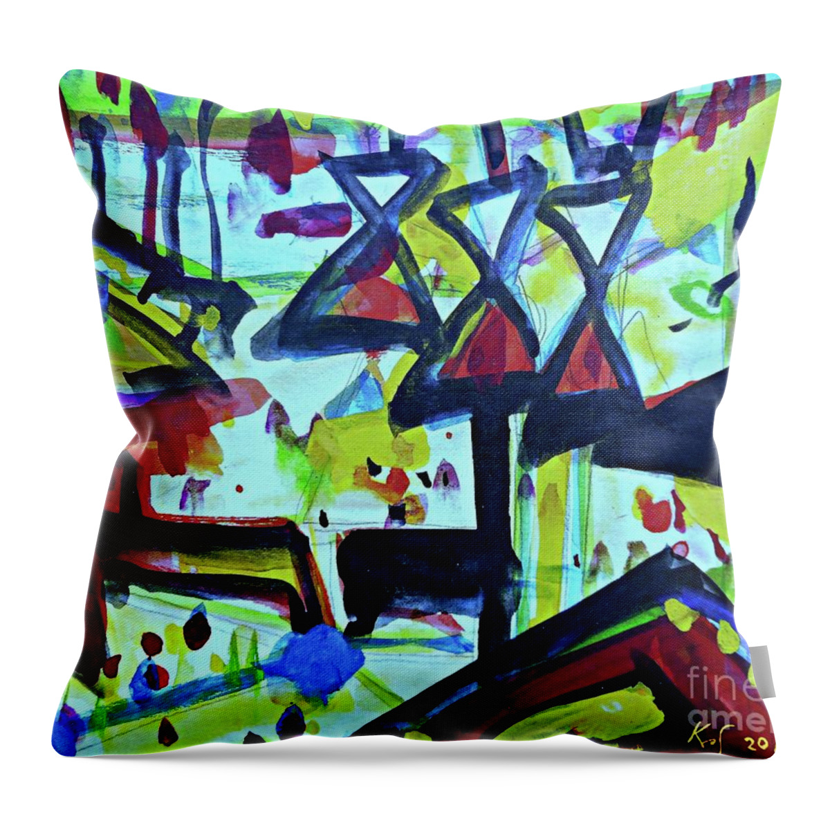 Katerina Stamatelos Throw Pillow featuring the painting Abstract-27 by Katerina Stamatelos