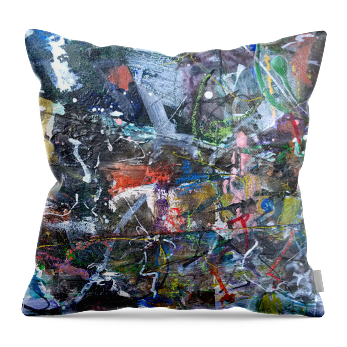 Abstract Collage Pen Acrylic Magazine Action Gesture Flow 2013 Robert Anderson Wilmington Carolina Throw Pillow featuring the painting Abstract #69 - revised by Robert Anderson