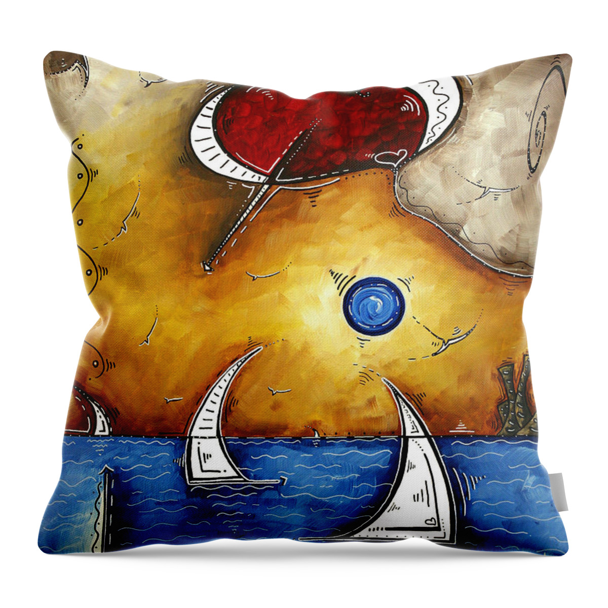 Abstract Throw Pillow featuring the painting Abstract Art Contemporary Coastal Cityscape 3 of 3 CAPTURING THE HEART OF THE CITY I by MADART by Megan Aroon