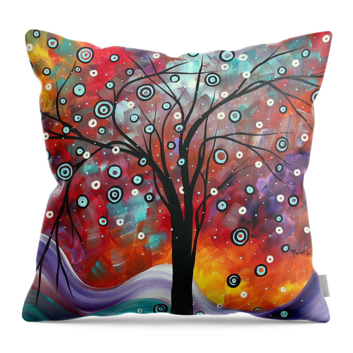 Abstract Throw Pillow featuring the painting Abstract Art Original Landscape SNOW FALL by MADART by Megan Aroon