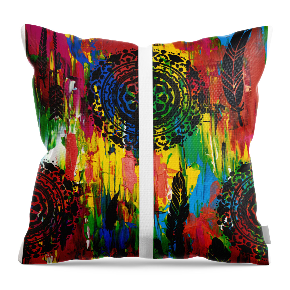 Abstract Boho Design Throw Pillow featuring the painting Abstract Boho Design - Diptych by Nikki and Kaye Menner by Kaye Menner
