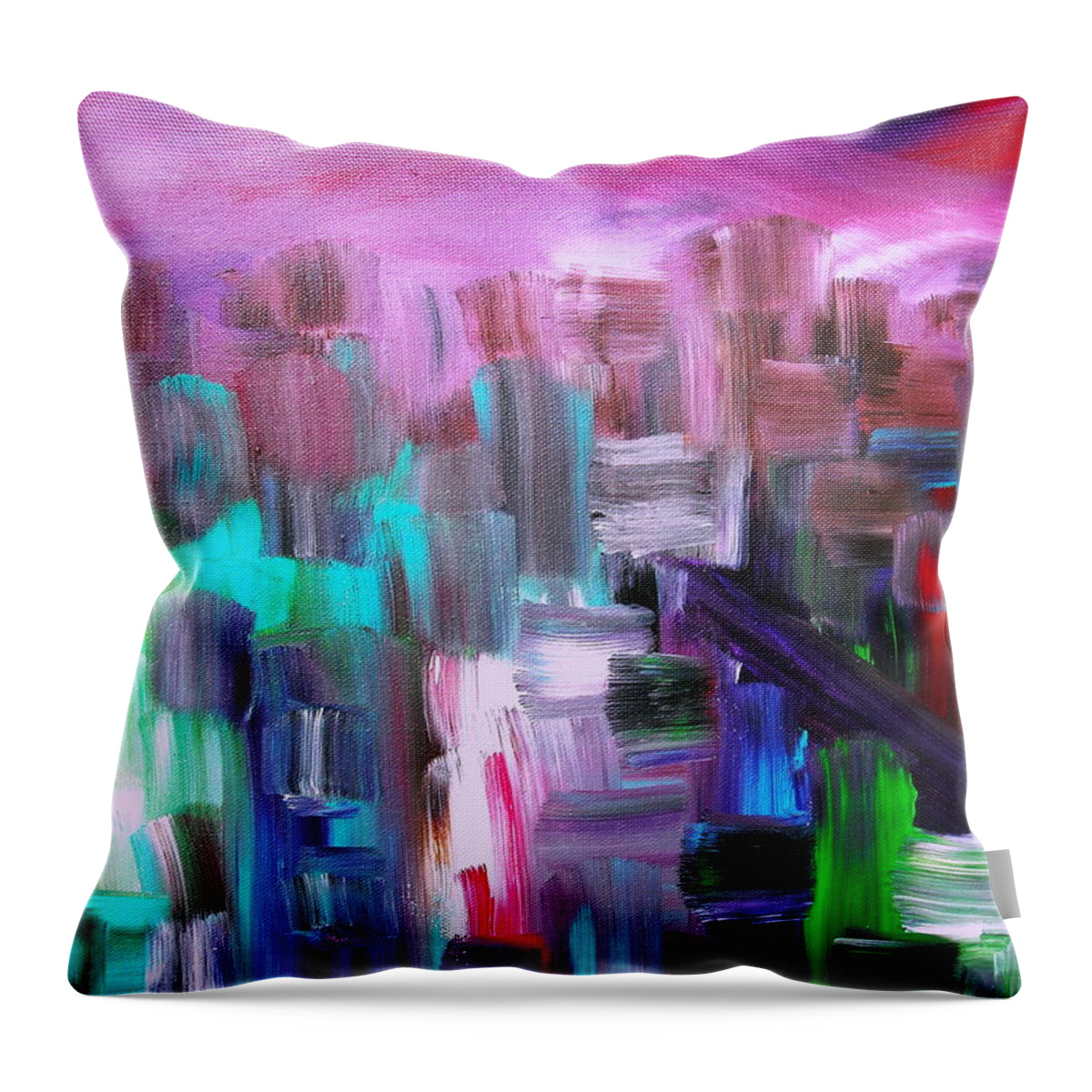 Acrylic Throw Pillow featuring the painting Abstract Cityscape I by Pristine Cartera Turkus