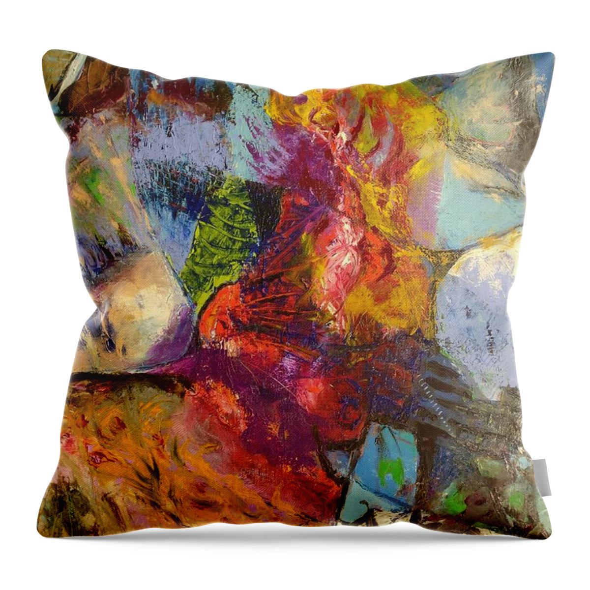 Abstract Throw Pillow featuring the painting Abstract Depths by Nicolas Bouteneff