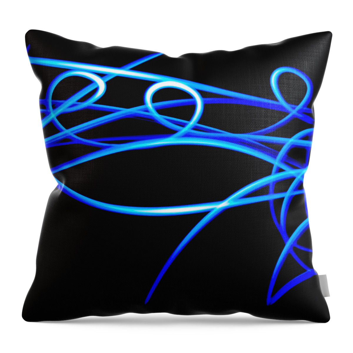 Light Painting Long Exposer Blue Black Lines Curves Bruce Pritchett Photography Throw Pillow featuring the photograph Abstract Energy Flow by Bruce Pritchett