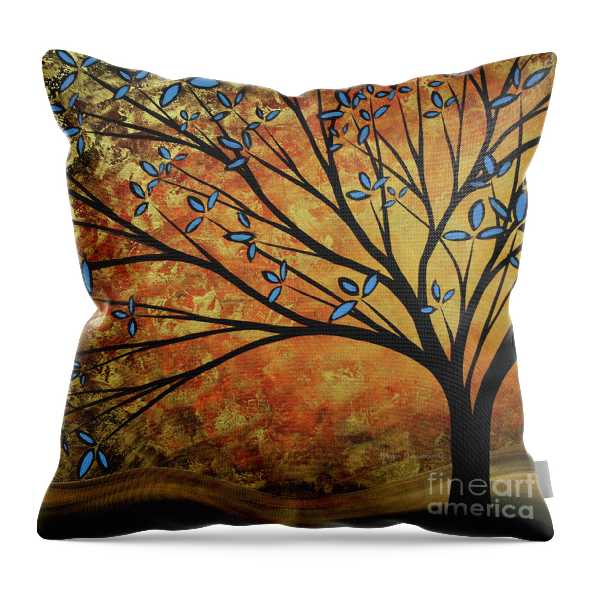 Abstract Throw Pillow featuring the painting Abstract Golden Landscape Art Original Painting Peaceful Awakening II Diptych Set by Megan Duncanson by Megan Aroon