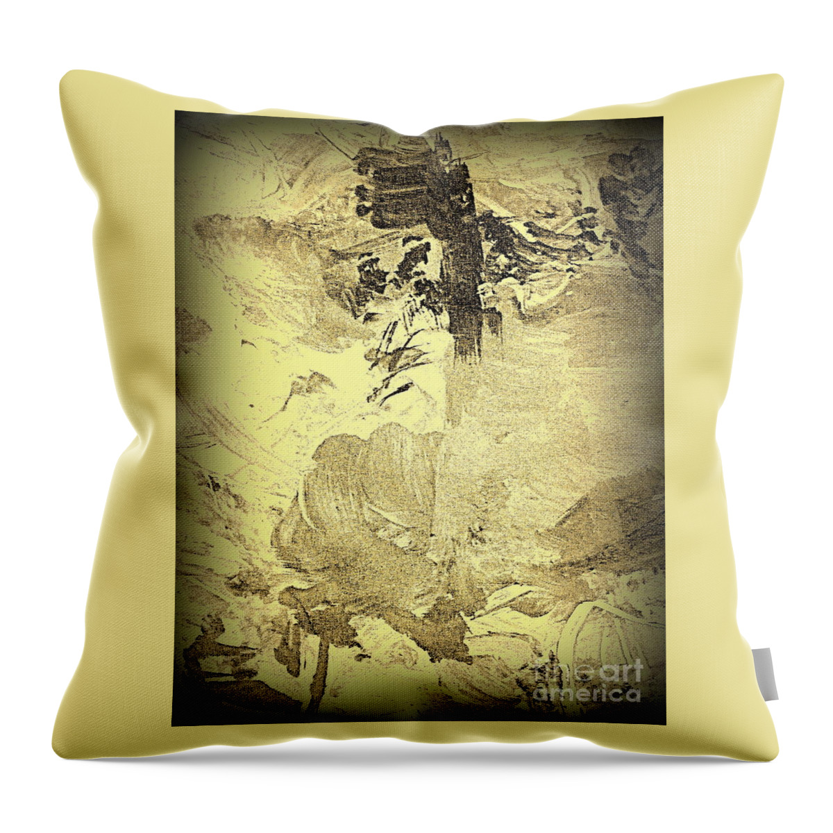 Abstract Ink Brush Painting Throw Pillow featuring the digital art Ancient Melodies by Nancy Kane Chapman
